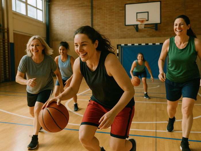Basketballspielende Frauen während einer Übung